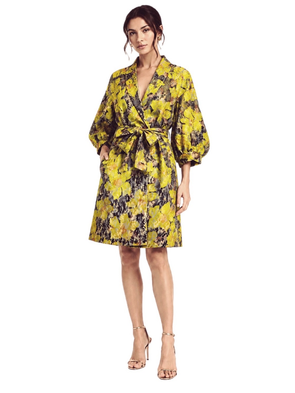 Magaschoni Floral Dress Coat w/ tie belt